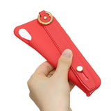 For Samsung A7 2018 Simple Solid Color Chic Wrist Rope Bracket Matte TPU Anti-scratch Non-slip Protective Cover Back Case 4 red