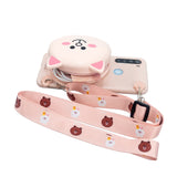 For Redmi Note 8/8T/8 Pro Cellphone Case Mobile Phone Shell Shockproof TPU Cover with Cartoon Cat Pig Panda Coin Purse Lovely Shoulder Starp  Pink