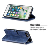 For iPhone 6 plus / 6S plus / 7 plus / 8 plus Denim Pattern Solid Color Flip Wallet PU Leather Protective Phone Case with Buckle & Bracket red