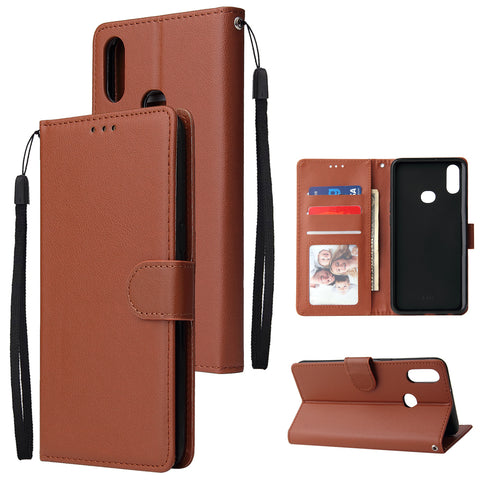 For Samsung A10S A20S Cellphone Cover Mobile Phone Shell Buckle Closure Cards Slots PU Leather Smart Shell with Wallet Overall Protection brown