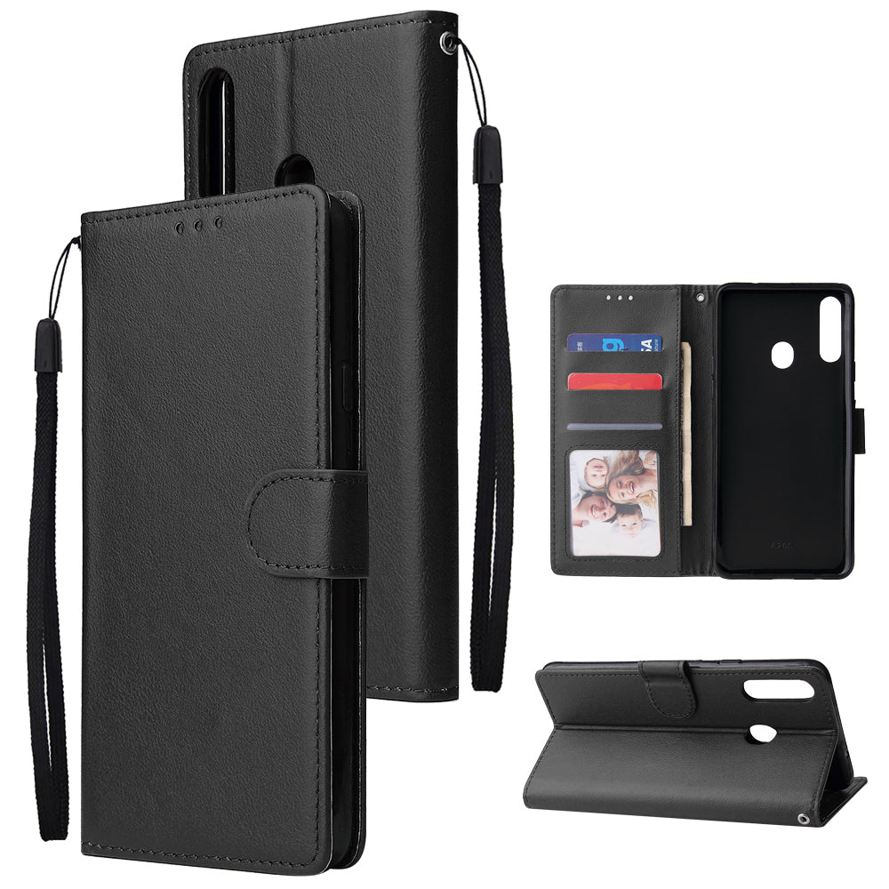 For Samsung A10S A20S Cellphone Cover Mobile Phone Shell Buckle Closure Cards Slots PU Leather Smart Shell with Wallet Overall Protection black