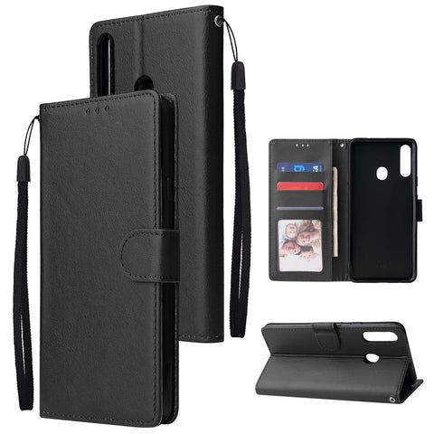 For Samsung A10S A20S Cellphone Cover Mobile Phone Shell Buckle Closure Cards Slots PU Leather Smart Shell with Wallet Overall Protection black