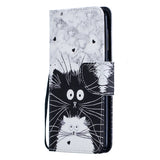 For Samsung A50/A70 Smartphone Case Overall Protective Phone Shell Lovely PU Leather Cellphone Cover with Card Slots  Black white cat