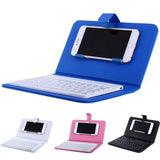 Portable PU Leather Wireless Keyboard Case for iPhone with Bluetooth Keyboard for 4.2-6.8 Inch Phones  pink_Bluetooth keyboard + leather case