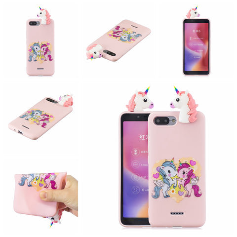 For XIAOMI Redmi 6A 3D Cartoon Lovely Coloured Painted Soft TPU Back Cover Non-slip Shockproof Full Protective Case Light pink