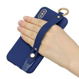 For Samsung A7 2018 Simple Solid Color Chic Wrist Rope Bracket Matte TPU Anti-scratch Non-slip Protective Cover Back Case 7 royal blue