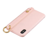 For Samsung A7 2018 Simple Solid Color Chic Wrist Rope Bracket Matte TPU Anti-scratch Non-slip Protective Cover Back Case 6 light pink
