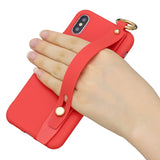 For Samsung A7 2018 Simple Solid Color Chic Wrist Rope Bracket Matte TPU Anti-scratch Non-slip Protective Cover Back Case 4 red