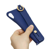 For Samsung A7 2018 Simple Solid Color Chic Wrist Rope Bracket Matte TPU Anti-scratch Non-slip Protective Cover Back Case 7 royal blue