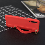For Samsung A7 2018 Simple Solid Color Chic Wrist Rope Bracket Matte TPU Anti-scratch Non-slip Protective Cover Back Case 4 red