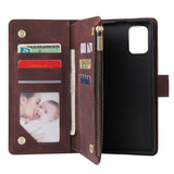 For Samsung A71 Case Smartphone Shell Precise Cutouts Zipper Closure Wallet Design Overall Protection Phone Cover  Coffee