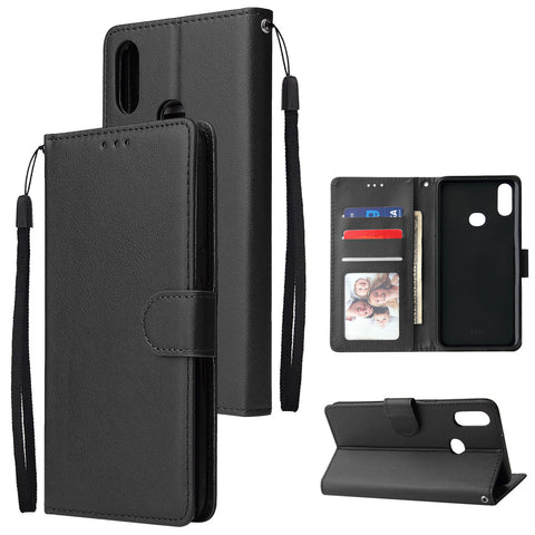 For Samsung A10S A20S Cellphone Cover Mobile Phone Shell Buckle Closure Cards Slots PU Leather Smart Shell with Wallet Overall Protection black