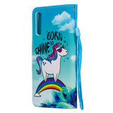 For Samsung A50/A70 Smartphone Case Overall Protective Phone Shell Lovely PU Leather Cellphone Cover with Card Slots  Rainbow horse