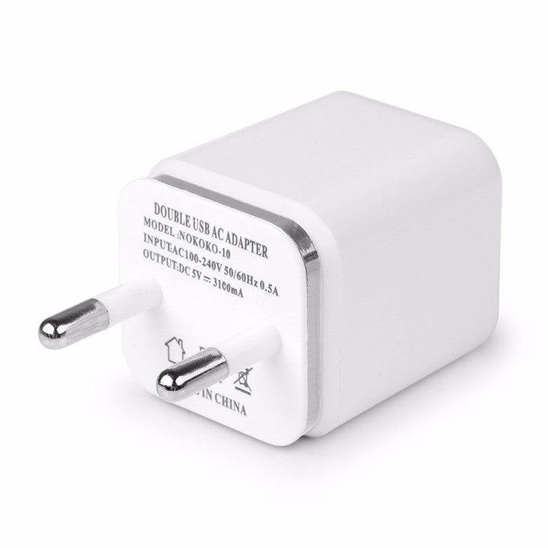 USB Double Wall Fast Charger Adapter 1A 2A 5V for Android / Galaxy / iPhone  Silver