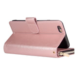 For Iphone 6/6s/6 Plus/6s Plus/7 Plus/8 Plus Pu Leather  Mobile Phone Cover Zipper Card Bag + Wrist Strap Rose gold