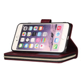 For Iphone 6/6s/6 Plus/6s Plus/7 Plus/8 Plus Pu Leather  Mobile Phone Cover Zipper Card Bag + Wrist Strap Red wine