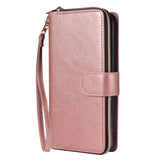 For Iphone 6/6s/6 Plus/6s Plus/7 Plus/8 Plus Pu Leather  Mobile Phone Cover Zipper Card Bag + Wrist Strap Rose gold