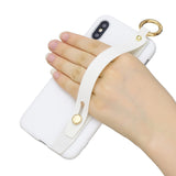 For Samsung A7 2018 Simple Solid Color Chic Wrist Rope Bracket Matte TPU Anti-scratch Non-slip Protective Cover Back Case 2 white