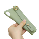 For Samsung A7 2018 Simple Solid Color Chic Wrist Rope Bracket Matte TPU Anti-scratch Non-slip Protective Cover Back Case 10 beans green