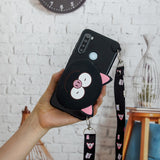 For Redmi Note 8/8T/8 Pro Cellphone Case Mobile Phone Shell Shockproof TPU Cover with Cartoon Cat Pig Panda Coin Purse Lovely Shoulder Starp  Black
