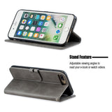 For iPhone 6 plus / 6S plus / 7 plus / 8 plus Denim Pattern Solid Color Flip Wallet PU Leather Protective Phone Case with Buckle & Bracket gray