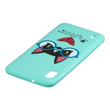For Samsung A10 Cartoon Lovely Coloured Painted Soft TPU Back Cover Non-slip Shockproof Full Protective Case with Lanyard Light blue