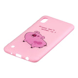 For Samsung A10 Cartoon Lovely Coloured Painted Soft TPU Back Cover Non-slip Shockproof Full Protective Case with Lanyard Rose red