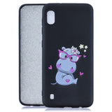 For Samsung A10 Cartoon Lovely Coloured Painted Soft TPU Back Cover Non-slip Shockproof Full Protective Case with Lanyard Light blue