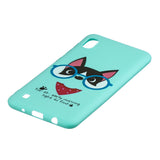 For Samsung A10 Cartoon Lovely Coloured Painted Soft TPU Back Cover Non-slip Shockproof Full Protective Case with Lanyard Light blue
