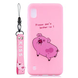 For Samsung A10 Cartoon Lovely Coloured Painted Soft TPU Back Cover Non-slip Shockproof Full Protective Case with Lanyard Rose red