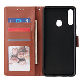 For Samsung A10S A20S Cellphone Cover Mobile Phone Shell Buckle Closure Cards Slots PU Leather Smart Shell with Wallet Overall Protection brown