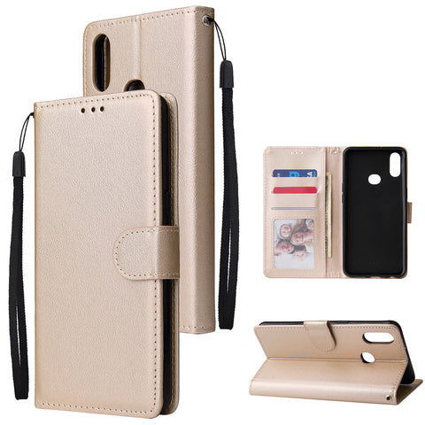 For Samsung A10S A20S Cellphone Cover Mobile Phone Shell Buckle Closure Cards Slots PU Leather Smart Shell with Wallet Overall Protection gold