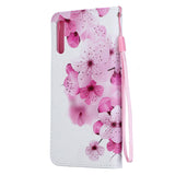For Samsung A50/A70 Smartphone Case Overall Protective Phone Shell Lovely PU Leather Cellphone Cover with Card Slots  peach blossom