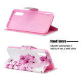 For Samsung A50/A70 Smartphone Case Overall Protective Phone Shell Lovely PU Leather Cellphone Cover with Card Slots  peach blossom