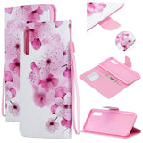 For Samsung A50/A70 Smartphone Case Overall Protective Phone Shell Lovely PU Leather Cellphone Cover with Card Slots  peach blossom