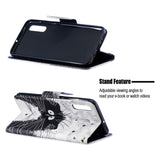 For Samsung A50/A70 Smartphone Case Overall Protective Phone Shell Lovely PU Leather Cellphone Cover with Card Slots  Black white cat