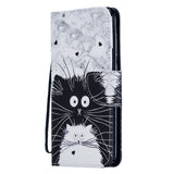 For Samsung A50/A70 Smartphone Case Overall Protective Phone Shell Lovely PU Leather Cellphone Cover with Card Slots  Black white cat