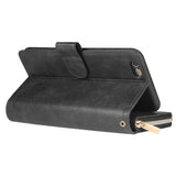 For Iphone 6/6s/6 Plus/6s Plus/7 Plus/8 Plus Pu Leather  Mobile Phone Cover Zipper Card Bag + Wrist Strap black
