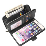 For Iphone 6/6s/6 Plus/6s Plus/7 Plus/8 Plus Pu Leather  Mobile Phone Cover Zipper Card Bag + Wrist Strap black