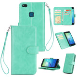 For HUAWEI P10 Lite Leather Protective Phone Case with 9 Card Position Buckle Bracket Lanyard brown