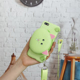 For HUAWEI Y5 2018/Y5 2019 Cellphone Case Mobile Phone Shell Shockproof TPU Cover with Cartoon Cat Pig Panda Coin Purse Lovely Shoulder Starp  Green