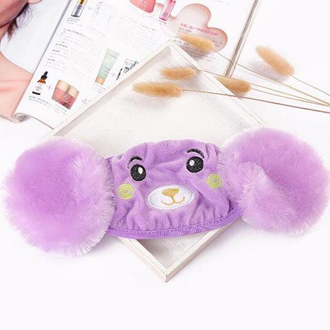 Kid 2-in-1 Warm Mask Earmuffs Cartoon Bear Winter Thicken Plush Riding Outdoor Wear Purple