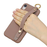 For Samsung A7 2018 Simple Solid Color Chic Wrist Rope Bracket Matte TPU Anti-scratch Non-slip Protective Cover Back Case 9 coffee