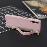 For Samsung A7 2018 Simple Solid Color Chic Wrist Rope Bracket Matte TPU Anti-scratch Non-slip Protective Cover Back Case 11 Lotus pink