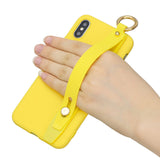 For Samsung A7 2018 Simple Solid Color Chic Wrist Rope Bracket Matte TPU Anti-scratch Non-slip Protective Cover Back Case 3 yellow