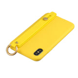 For Samsung A7 2018 Simple Solid Color Chic Wrist Rope Bracket Matte TPU Anti-scratch Non-slip Protective Cover Back Case 3 yellow