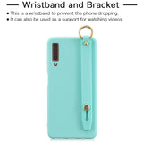 For Samsung A7 2018 Simple Solid Color Chic Wrist Rope Bracket Matte TPU Anti-scratch Non-slip Protective Cover Back Case 11 Lotus pink