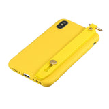For Samsung A7 2018 Simple Solid Color Chic Wrist Rope Bracket Matte TPU Anti-scratch Non-slip Protective Cover Back Case 3 yellow
