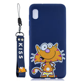 For Samsung A10 Cartoon Lovely Coloured Painted Soft TPU Back Cover Non-slip Shockproof Full Protective Case with Lanyard sapphire