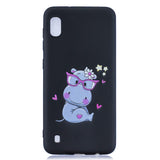 For Samsung A10 Cartoon Lovely Coloured Painted Soft TPU Back Cover Non-slip Shockproof Full Protective Case with Lanyard black